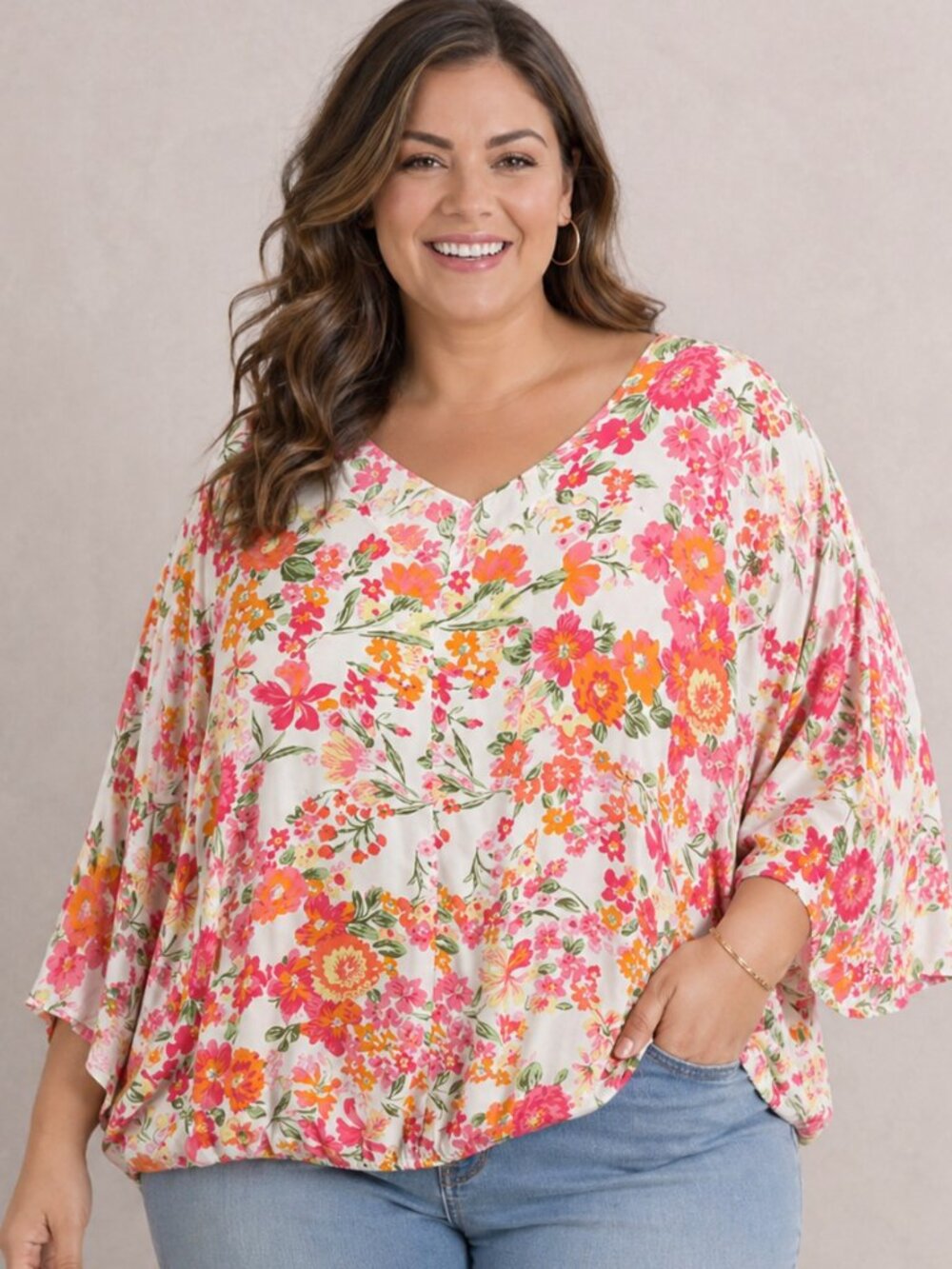 Lane Bryant Floral Blouse 22/24 Kimono Sleeve Flowy Boho Top NWT